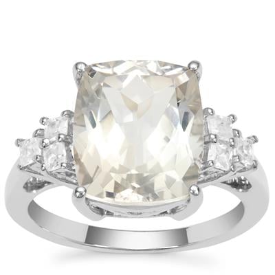 White Topaz Ring with White Zircon in Platinum Plated Sterling Silver 7.25cts