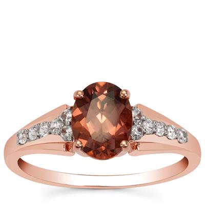 Raspberry Tanzanian Zircon and White Zircon Ring in 9K Rose Gold 2cts