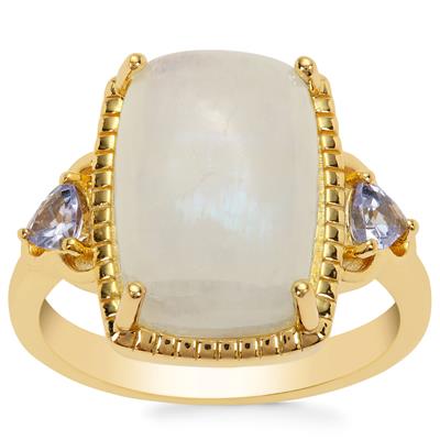 Rainbow Moonstone Ring with Tanzanite in Gold Plated Sterling Silver 7.90cts