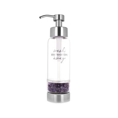 Gem Auras 'Wash My Worries Away' Glass Bottle Soap Dispenser with gemstones ATGW 800cts 