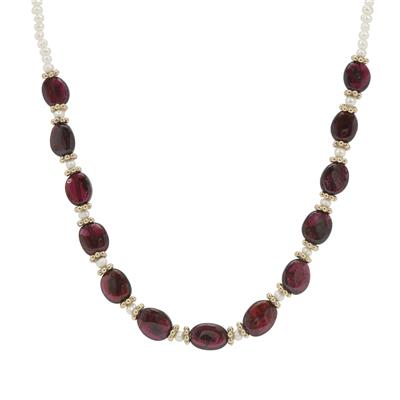 Rajasthan Garnet Slider Necklace with Kaori Cultured Pearl in Gold Plated Sterling Silver 