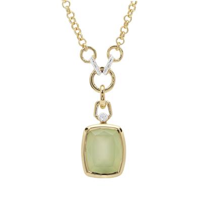 Prehnite Necklace with White Zircon in Gold Plated Sterling Silver 3.31cts