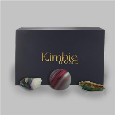 Kimbie Home Fluorite Collectors 3pcs Set (Sphere, Green Fluorite Specimen & Multicolour Freeform)  1430cts