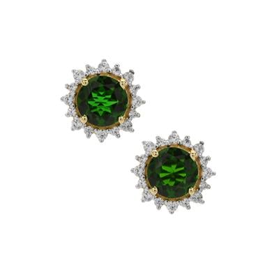 Chrome Diopside Earrings with White Zircon in 9K Gold 1.75cts