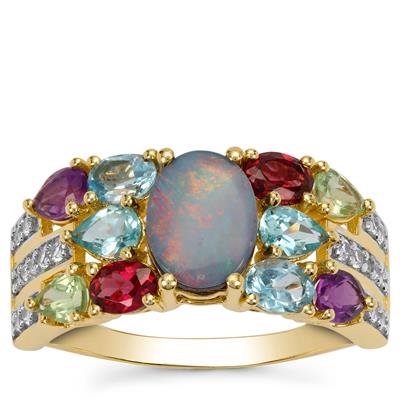 Crystal Opal on Ironstone Ring with Multi Gemstone in 9K Gold 