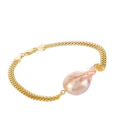 Baroque Papaya Freshwater Cultured Pearl Bracelet in Gold Tone Sterling Silver (20 x 13mm)