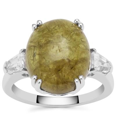Grossular Ring with White Zircon in Sterling Silver 12.45cts