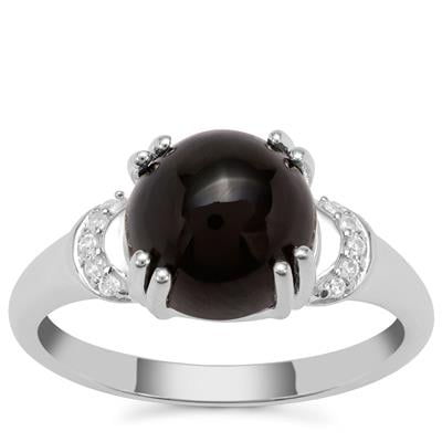 Cats Eye Enstatite Ring with White Zircon in Sterling Silver 4.58cts