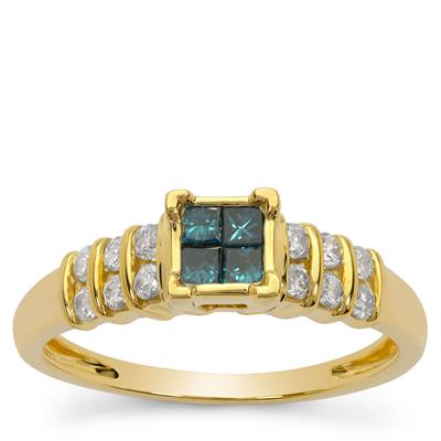 Blue, White Diamond Ring in 9K Gold 0.50ct