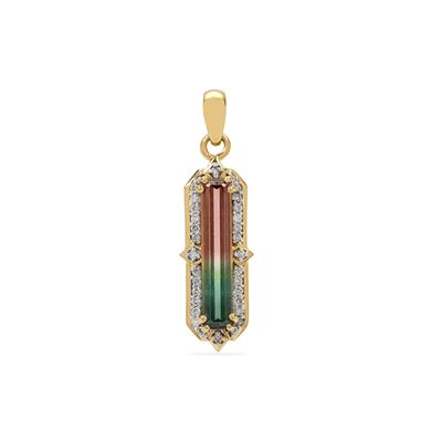 Watermelon Tourmaline Pendant with Diamond in 18K Gold 1.82cts