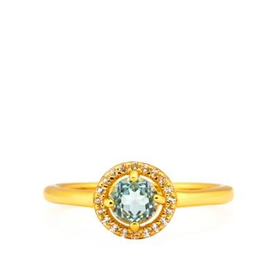 Sky Blue Topaz Ring with White Topaz in Gold Tone Sterling Silver 0.78cts
