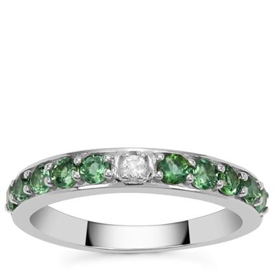 Blue Green Tourmaline Ring with White Topaz in Sterling Silver 0.65cts