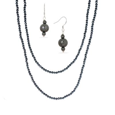Black Haematite Set of Earrings and Endless Necklace in Sterling Silver 584.64cts 
