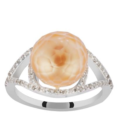 Komatsu Cultured Pearl Ring with White Zircon in Sterling Silver (10 x 9.50mm)