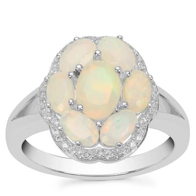 Ethiopian Opal Ring with White Zircon in Sterling Silver 1.60cts