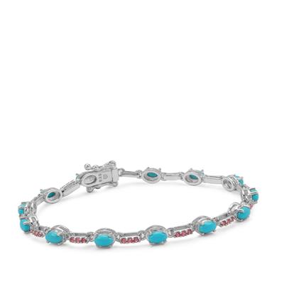 Sleeping Beauty Turquoise Bracelet with Pink Tourmaline in Sterling Silver 4.36cts