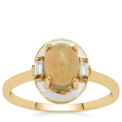 Ethiopian Dark Opal Ring with White Zircon in 9K Gold 1ct