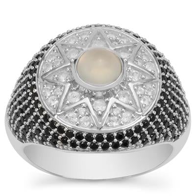 White Onyx, Black Spinel Ring with White Topaz in Sterling Silver 2.05cts