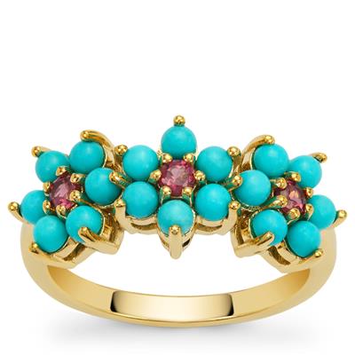Umbalite Garnet Ring with Sleeping Beauty Turquoise in Gold Plated Sterling Silver 1.60cts