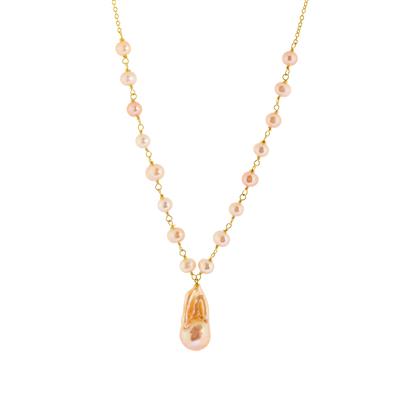 Baroque & Naturally Papaya Cultured Pearl Necklace in Gold Tone Sterling Silver (25 x 15mm)