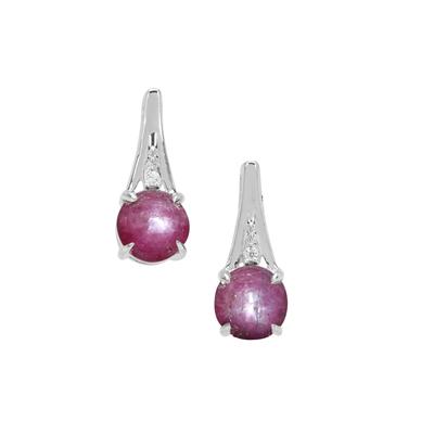 Star Ruby Earrings with White Zircon in Sterling Silver 1.95cts