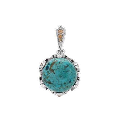 Congo Chrysocolla Pendant with Nigerian Orange Sapphire in Sterling Silver 7.35cts