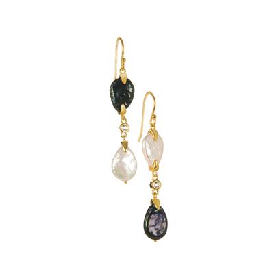 Baroque Freshwater Cultured Pearl Earrings with White Topaz in Gold Tone Sterling Silver 
