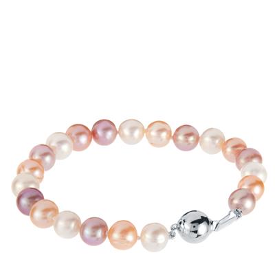 Naturally Orchid freshwater Pearl Bracelet in Rhodium Plated Sterling Silver (9mm)
