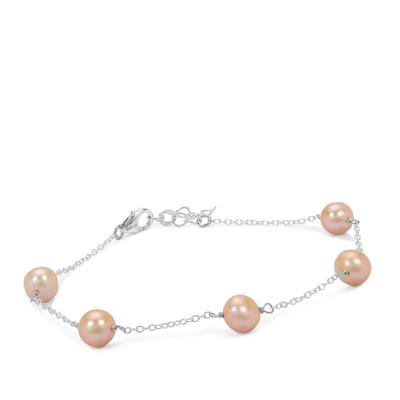 Pink Cultured Pearl Bracelet in Sterling Silver (8mm) 