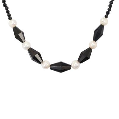 Black Spinel Necklace with Freshwater Cultured Pearl in Sterling Silver (4 to 5mm)