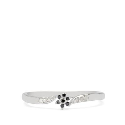 Black, White Diamonds Ring in Sterling Silver 0.07cts
