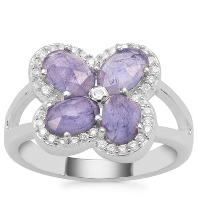 Rose Cut Tanzanite Ring with White Zircon in Sterling Silver 2.49cts
