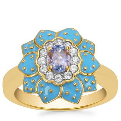 Tanzanite Ring with White Zircon in Gold Plated Sterling Silver 0.65ct