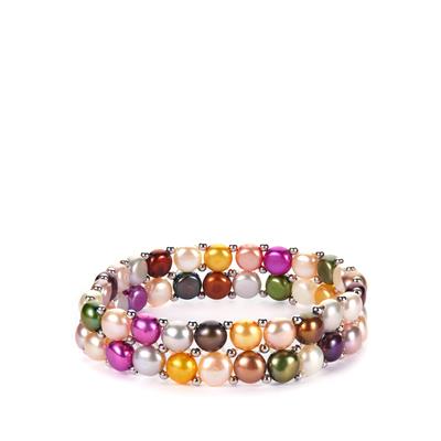 Multi-Colour Kaori Cultured Pearl Stretchable Bracelet in Sterling Silver  (6.50mm)