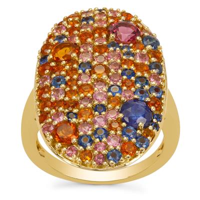 Umbalite Garnet Ring with Multi Gemstone in Gold Plated Sterling Silver 3.95cts