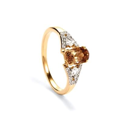Axinite Ring with White Zircon in 9K Gold 1.65cts | Gemporia