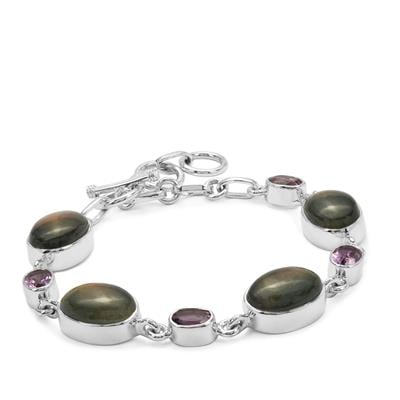 Pink Flash Labradorite Bracelet with Bahia Amethyst in Sterling Silver 31.60cts