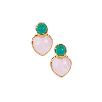 Kunzite Earrings with Amazonite in Gold Tone Sterling Silver 3.40cts