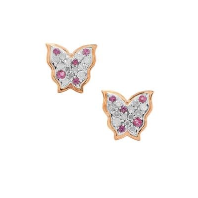 Pink Sapphire Earrings with Diamond in 9K Rose Gold 0.32ct