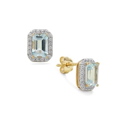 Pedra Azul Aquamarine Earrings with White Zircon in 9K Gold 1.40cts