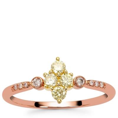 Natural Yellow Diamonds Ring with Pink Diamonds in 9K Two Tone Gold 0.34cts