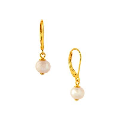Freshwater Cultured Pearl Earrings in Gold Tone Sterling Silver (6x7mm)