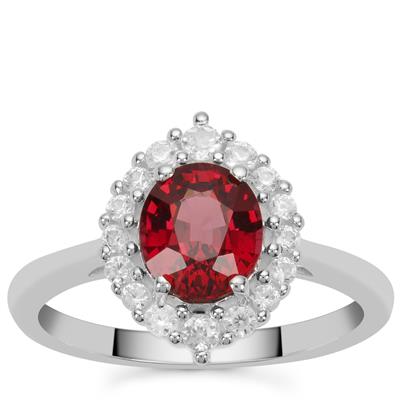 Malawi Garnet Ring with White Zircon in Sterling Silver 2.30cts
