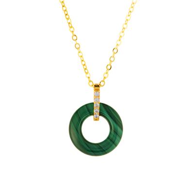 Malachite Necklace with White Zircon in Gold Tone Sterling Silver 19.20cts