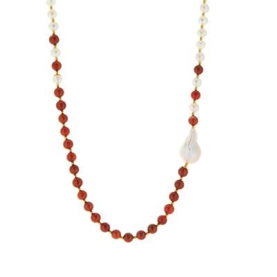 Baroque Freshwater Cultured Pearl & Freshwater Cultured Pearl Necklace with Nanhong Agate in Gold Tone Sterling Silver