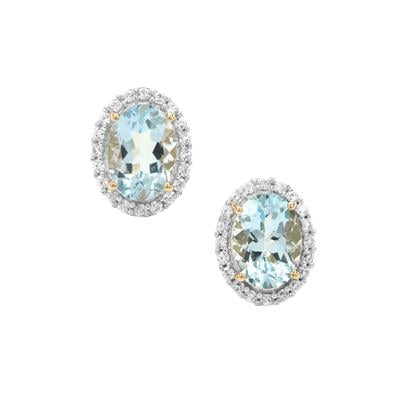 Pedra Azul Aquamarine Earrings with White Zircon in 9K Gold 1.60cts