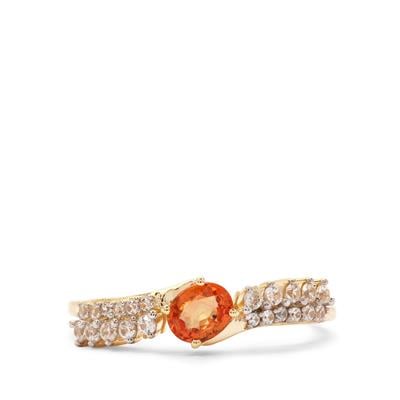Ceylon Padparadscha Sapphire Ring with White Zircon in 9K Gold 0.75cts