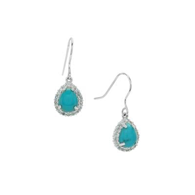 ARMENIAN Turquoise Earrings with Swiss Blue Topaz in Sterling Silver 3.70cts