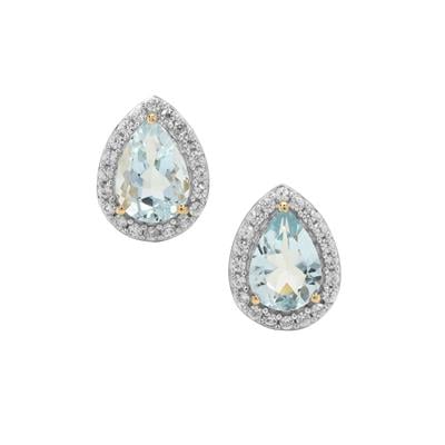 Pedra Azul Aquamarine Earrings with White Zircon in 9K Gold 1.25cts
