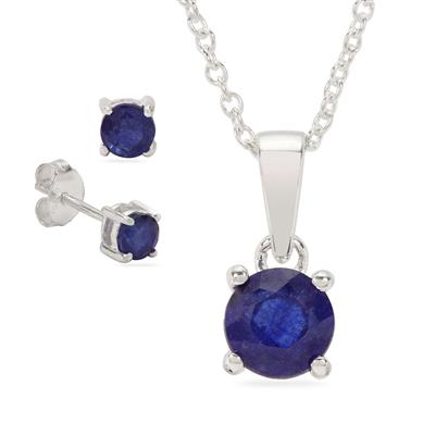 Madagascan Blue Sapphire Set of Earrings and Pendant Necklace in Sterling Silver 1.45cts